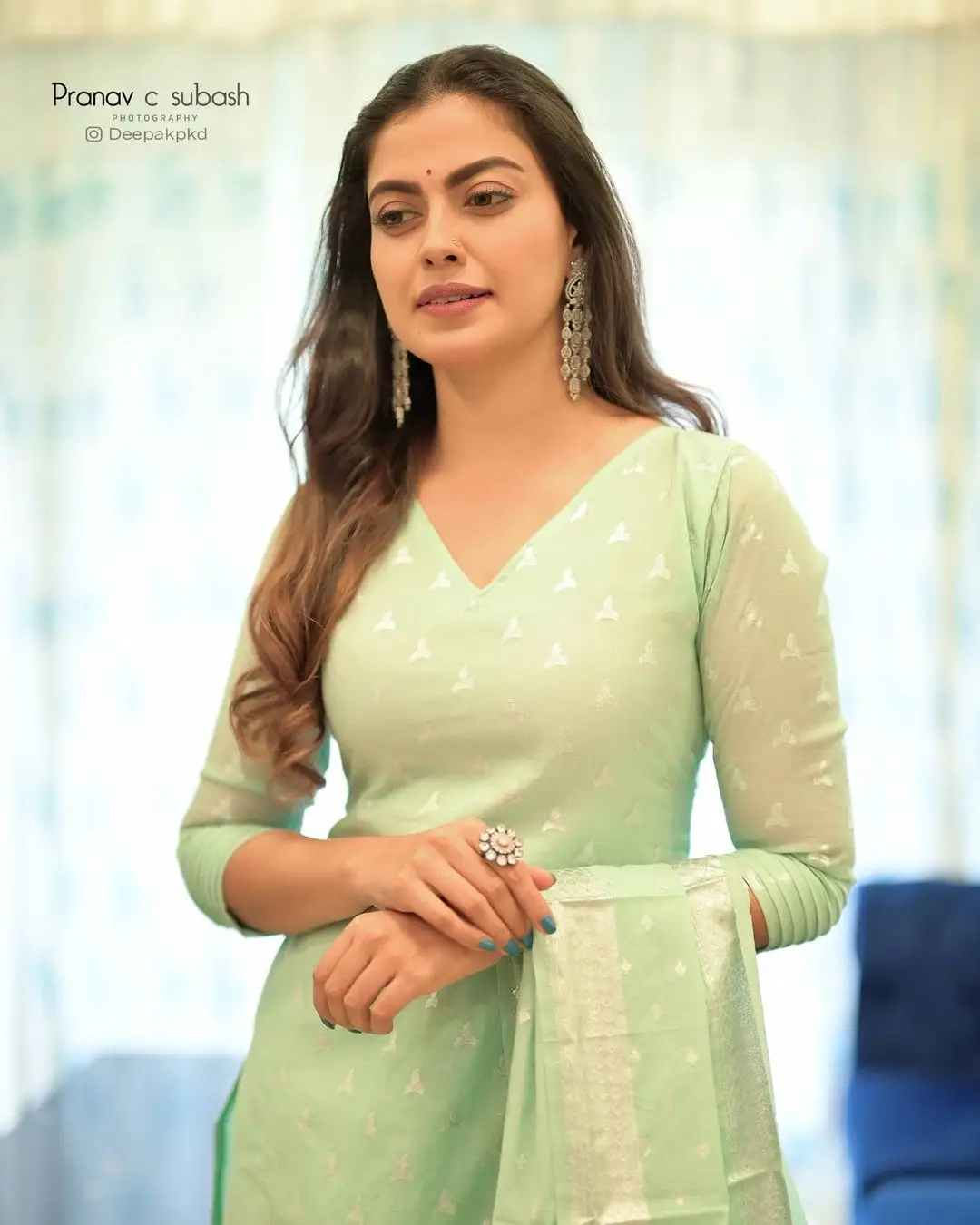 Anusree Nair In South Indian Traditional Green Gown